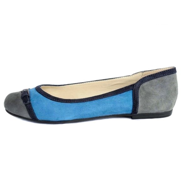 ANNE KLEIN Blue & Gray Colorblock Suede Buckle Flats NIB Size 6 - Picture 4 of 7